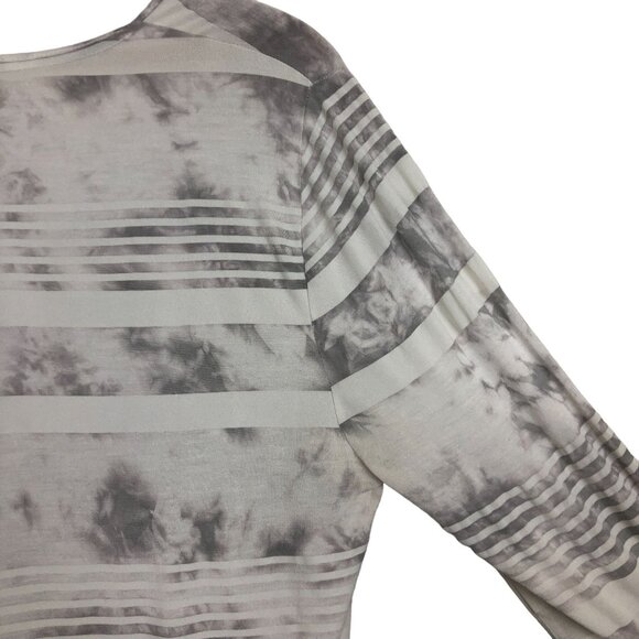 Calvin Klein Women's V Neck Tee XL Semi Sheer Striped Tie Dye Long Sleeves Gray - Picture 6 of 8